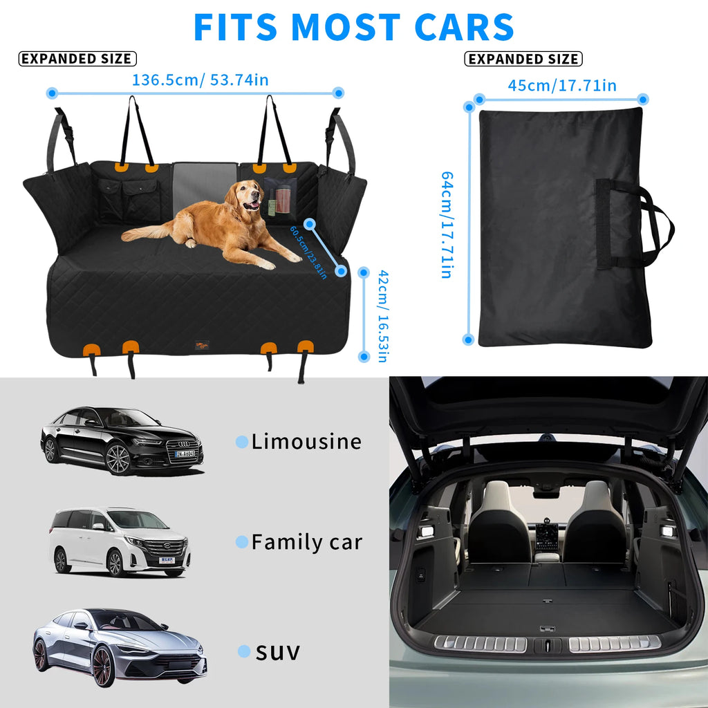 Funda Impermeable Extensora de Asiento Trasero para Perros | Hamaca para Carro con Bolsillo y Ventana de Malla