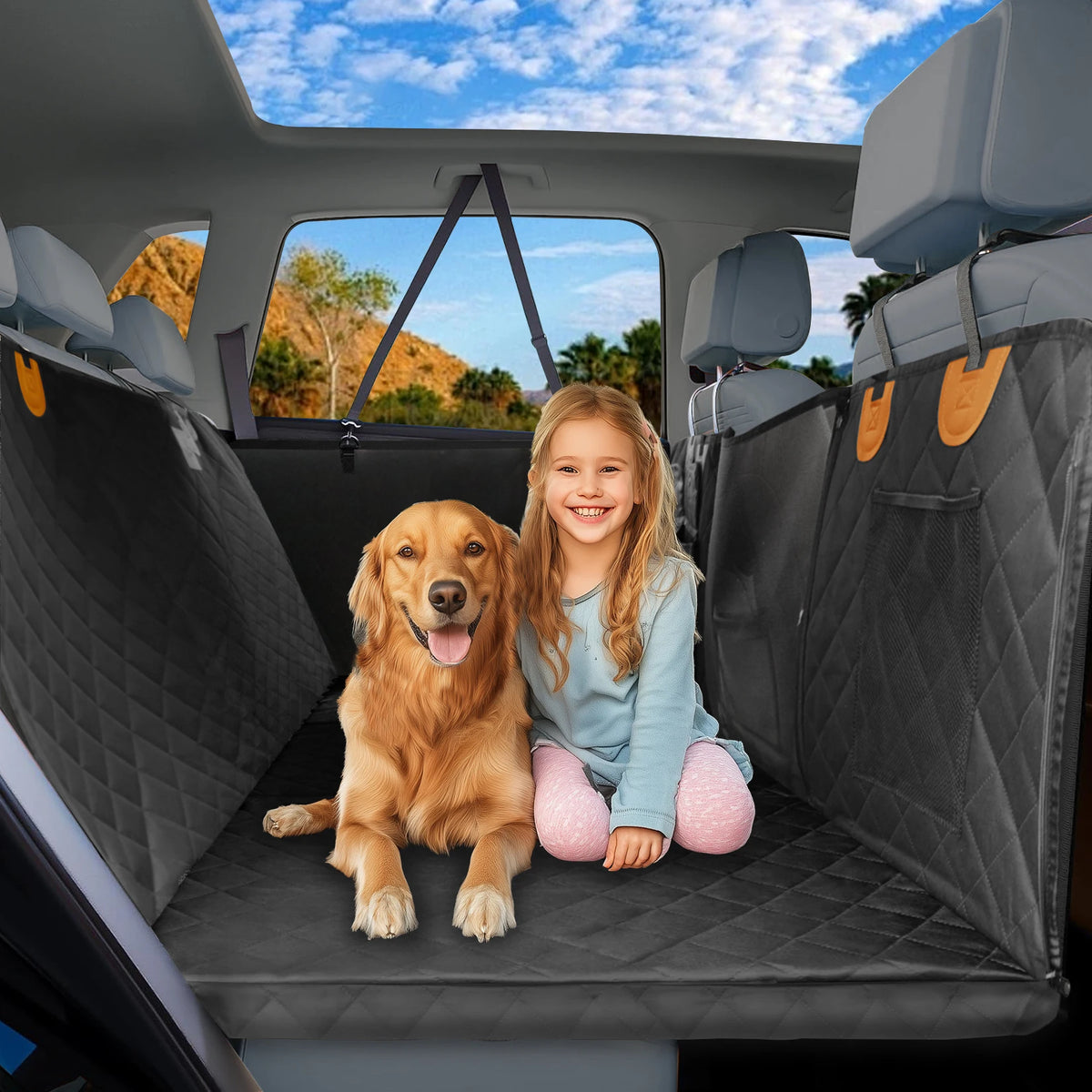 Funda Impermeable Extensora de Asiento Trasero para Perros | Hamaca para Carro con Bolsillo y Ventana de Malla