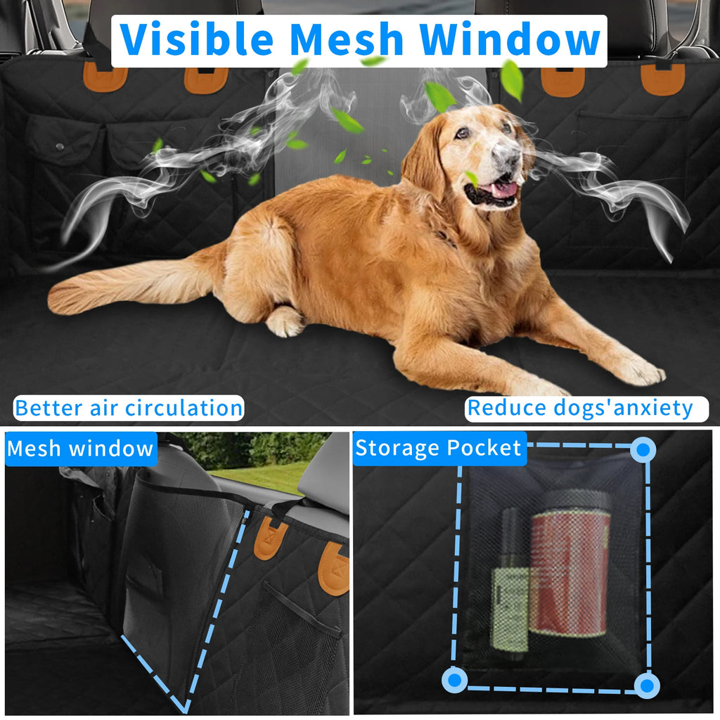 Funda Impermeable Extensora de Asiento Trasero para Perros | Hamaca para Carro con Bolsillo y Ventana de Malla