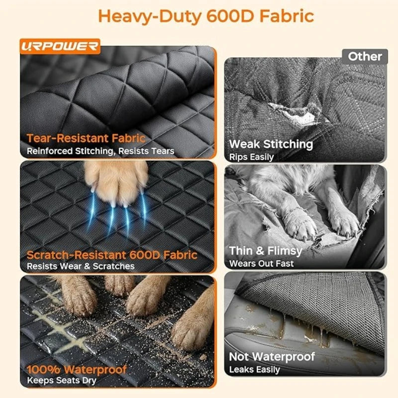 Waterproof Dog Car Seat Cover, Hard Bottom Pet Backseat Protector, Non‑Slip Pet Travel Mat for Car SUV
