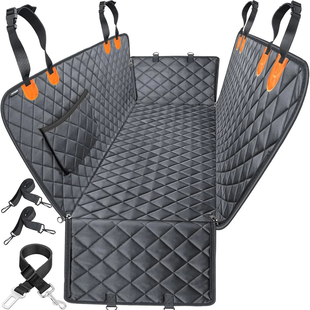 Waterproof Dog Car Seat Cover, Hard Bottom Pet Backseat Protector, Non‑Slip Pet Travel Mat for Car SUV