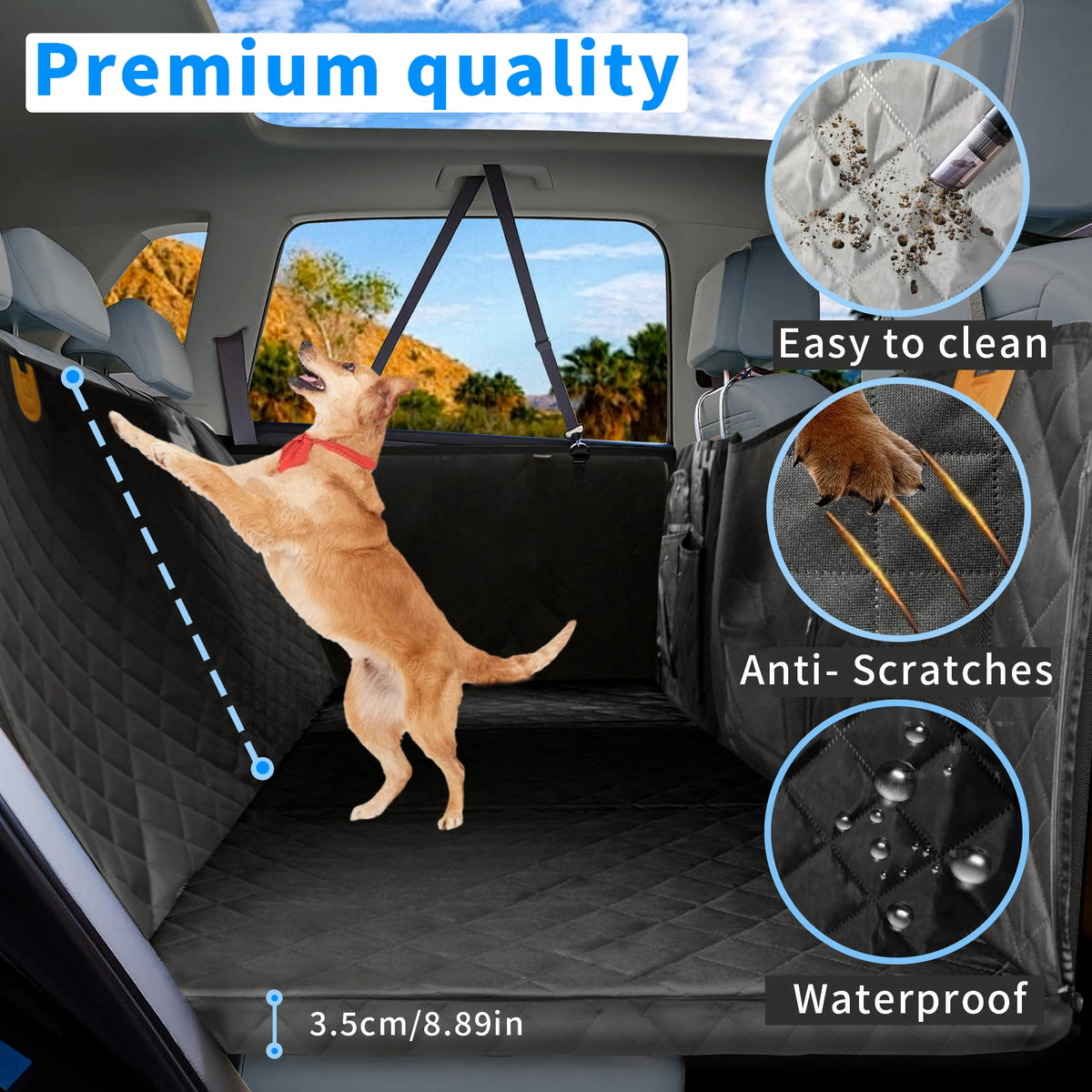 Funda Impermeable Extensora de Asiento Trasero para Perros | Hamaca para Carro con Bolsillo y Ventana de Malla