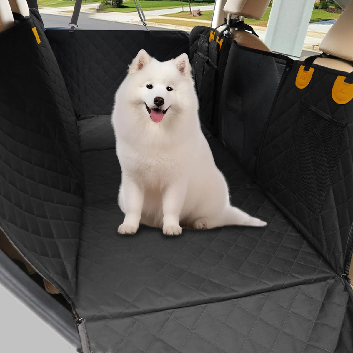 Funda Impermeable Extensora de Asiento Trasero para Perros | Hamaca para Carro con Bolsillo y Ventana de Malla